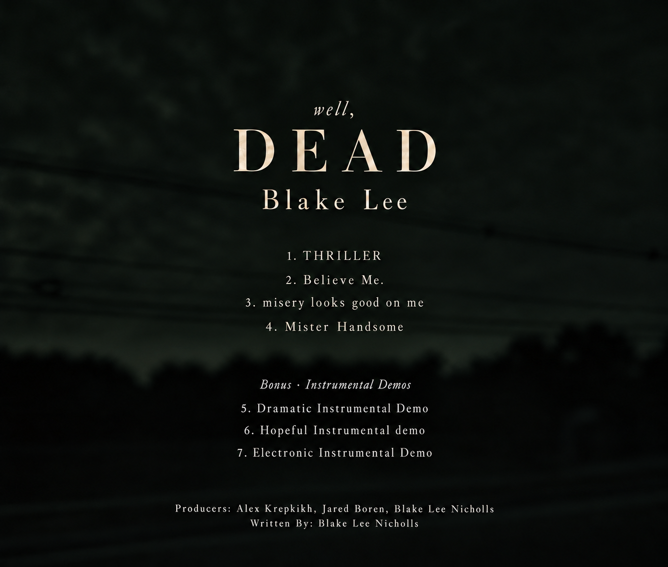 well, DEAD back cover with all seven track titles