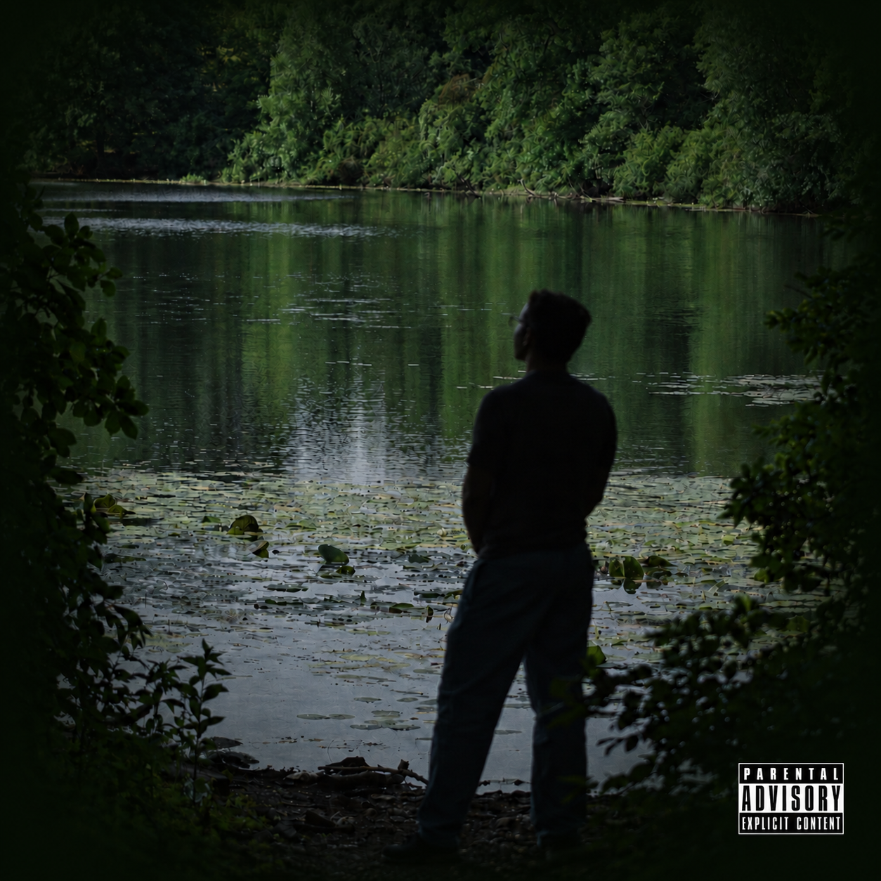 well, DEAD album artwork: a forest-green lake with cream lettering